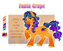 Size: 2388x1922 | Tagged: safe, derpibooru import, oc, oc only, earth pony, pony, adoptable, auction, curly hair, curly mane, cute, cutie mark, orange coat, reference sheet, simple background, solo