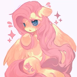 Size: 2048x2048 | Tagged: safe, artist:brucebrandon, artist:jojofassbender, artist:末世饥荒求生walker, derpibooru import, fluttershy, pegasus, pony, g4, blushing, cute, female, mare, simple background, solo, sparkles, spread wings, white background, wings