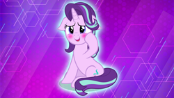 Size: 3840x2160 | Tagged: safe, artist:mlpmvguy, derpibooru import, edit, starlight glimmer, pony, unicorn, blushing, cute, ears, female, floppy ears, glowing, high res, mare, purple background, simple background, solo, vector, vector edit, wallpaper