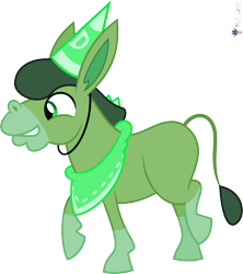 Size: 4000x4504 | Tagged: safe, artist:melisareb, derpibooru import, part of a set, donkey, .svg available, alphabet lore, bandana, blaze (coat marking), coat markings, crossover, d, donkeyfied, facial markings, hat, male, party hat, raised hoof, raised leg, simple background, smiling, solo, species swap, stallion, teeth, transparent background, vector