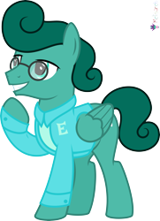 Size: 4000x5529 | Tagged: safe, artist:melisareb, derpibooru import, part of a set, pegasus, pony, .svg available, alphabet lore, clothes, crossover, e, lidded eyes, male, raised hoof, raised leg, simple background, smiling, solo, species swap, stallion, teeth, topwear, transparent background, vector, wings