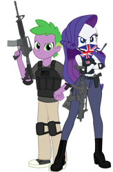 Size: 2681x4096 | Tagged: safe, artist:edy_january, artist:georgegarza01, artist:gmaplay, derpibooru import, rarity, spike, human, equestria girls, angry, assault rifle, beretta, beretta m9, body armor, breasts, british, british flag, chernobyl, clothes, converse, duo, female, g36c, g3sg1, gun, handgun, human spike, humanized, link, link in description, long pants, m4, m4a1, male, male and female, marine, marines, military, partner, partnership, pistol, raritits, rifle, sas, shipping, shirt, shoes, simple background, sniper, sniper rifle, soldier, soldiers, sparity, special air servies, special forces, straight, t-shirt, tactical squad, tanktop, task forces 141, transparent background, trigger discipline, union jack, united kingdom, united states, usmc, vector, warfighter, weapon