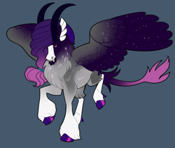 Size: 2600x2200 | Tagged: safe, artist:loryska, derpibooru import, oc, hybrid, gray background, magical threesome spawn, offspring, parent:king sombra, parent:princess luna, parent:queen novo, simple background, solo