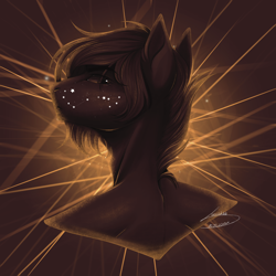 Size: 3000x3000 | Tagged: safe, artist:lunciakkk, derpibooru import, oc, oc only, oc:simir, earth pony, abstract background, bust, constellation, constellation freckles, freckles, portrait, scorpio constellation, solo