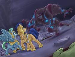 Size: 2700x2025 | Tagged: safe, artist:redahfuhrerking, derpibooru import, flash sentry, pegasus, pony, armor, butt, fanfic art, male, pegasus royal guard, plot, royal guard, stallion