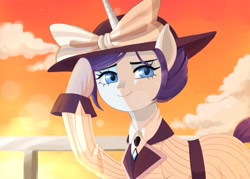 Size: 2048x1465 | Tagged: safe, artist:shagin_, derpibooru import, rarity, pony, unicorn, ppov, clothes, dress, female, hat, mare, raristocrat, rose dewitt bukater, solo, titanic