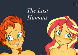 Size: 2039x1446 | Tagged: safe, artist:natt333, derpibooru import, sunburst, sunset shimmer, human, fanfic:the last humans, equestria girls, g4, accessories, author:shakespearicles, blushing, brother, brother and sister, clothes, duo, equestria girls-ified, eyebrows, eyelashes, eyes open, facial hair, family, fanfic, fanfic art, female, fimfiction, glasses, goatee, grin, implied inbreeding, implied incest, implied sex, implied shipping, inbreeding, incest, lip bite, logo, looking, looking away, male, nervous, nervous grin, nudity, partial nudity, shakespearicles, shimmerburst, shipping, siblings, signature, simple background, sister, smiling, straight, sunny siblings, sweat, sweatdrop, teeth, text, the last humans, topless, wall of tags, wings, xk-class end-of-the-world scenario