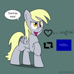 Size: 1100x1100 | Tagged: safe, artist:unitxxvii, derpibooru import, derpy hooves, pegasus, pony, blue screen of death, female, math, quadratic formula, solo