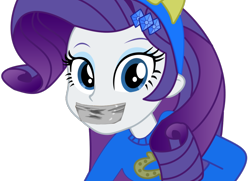 Size: 1024x742 | Tagged: safe, artist:gaggeddude32, derpibooru import, rarity, equestria girls, gag, png, simple background, solo, tape, tape gag, transparent background, wondercolts uniform