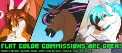 Size: 1872x809 | Tagged: safe, artist:sunny way, derpibooru import, anthro, pony, advertisement, advertising, any gender, any species, art, art for you, artwork, colored, comm, commission, commission open, commission slot, commissions open, comms, digital art, female, feral, flat colors, male, slot