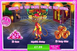 Size: 1961x1293 | Tagged: safe, derpibooru import, monkey, advertisement, clothes, costs real money, english, gameloft, gem, lunar new year, mobile game, my little pony: magic princess, numbers, official, sale, solo, solo focus, text