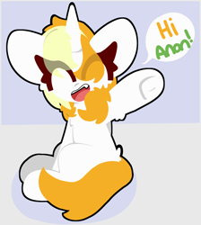 Size: 3222x3600 | Tagged: safe, artist:moonydusk, derpibooru import, oc, oc only, oc:dyx, alicorn, pony, big ears, cute, ears, eye clipping through hair, eyes closed, female, filly, foal, open mouth, open smile, smiling, solo, speech bubble, underhoof, waving, waving at you