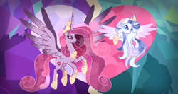 Size: 1024x544 | Tagged: safe, artist:velveagicsentryyt, derpibooru import, princess cadance, princess flurry heart, pony, base used, nightmare cadance, nightmare flurry heart, nightmarified, older