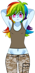 Size: 602x1253 | Tagged: safe, artist:edy_january, artist:zakro, derpibooru import, rainbow dash, human, better together, equestria girls, 20% cooler, base, base used, belly button, breasts, camouflage, clothes, free to use, link in description, marine, marines, military uniform, rainboob dash, sexy, simple background, small breasts, solo, tanktop, tomboy, transparent background, uniform, uniform pants, united states, usmc