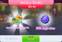 Size: 1268x858 | Tagged: safe, derpibooru import, pinkie pie, earth pony, pony, bundle, clothes, costs real money, costume, english, female, gameloft, lunar new year, magic coins, mare, mobile game, my little pony: magic princess, numbers, official, sale, solo, solo focus, text