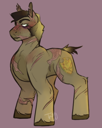 Size: 602x747 | Tagged: safe, artist:tyotheartist1, derpibooru import, oc, oc only, oc:royal ranks, earth pony, pony, fallout equestria, eye scar, facial scar, scar, simple background, solo, unshorn fetlocks