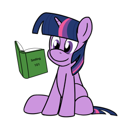 Size: 900x900 | Tagged: safe, artist:unitxxvii, derpibooru import, twilight sparkle, twilight sparkle (alicorn), alicorn, pony, book, female, simple background, smiling, solo, transparent background