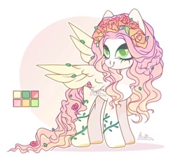 Size: 1000x910 | Tagged: safe, artist:koribooo, derpibooru import, oc, oc only, pegasus, pony, eyelashes, female, flower, flower in hair, mare, pegasus oc, smiling, wings