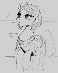 Size: 800x1000 | Tagged: safe, artist:cadillacdynamite, derpibooru import, somnambula, pegasus, pony, lidded eyes, open mouth, sketch, solo