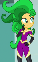 Size: 660x1072 | Tagged: safe, derpibooru import, screencap, mane-iac, sunset shimmer, equestria girls, movie magic, spoiler:eqg specials, clothes, costume, cropped, solo, wig