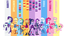 Size: 2000x1125 | Tagged: safe, derpibooru import, editor:quoterific, applejack, fluttershy, pinkie pie, rainbow dash, rarity, sci-twi, starlight glimmer, sunset shimmer, trixie, twilight sparkle, equestria girls, humane five, humane seven, humane six