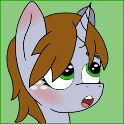 Size: 4000x4000 | Tagged: safe, artist:dice-warwick, derpibooru import, oc, oc only, oc:littlepip, pony, unicorn, fallout equestria, blushing, bust, ear blush, portrait, shocked, shocked expression, solo