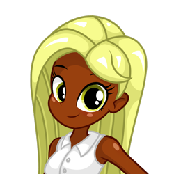 Size: 1650x1650 | Tagged: safe, artist:rjp.rammy, derpibooru import, oc, oc only, oc:xocolatl, human, equestria girls, bare shoulders, blonde, blonde hair, commission, dark skin, female, simple background, sleeveless, solo, transparent background