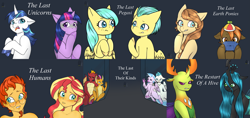 Size: 6117x2892 | Tagged: safe, artist:natt333, derpibooru import, edit, barley barrel, button mash, garble, pickle barrel, queen chrysalis, shining armor, silverstream, smolder, sunburst, sunset shimmer, terramar, thorax, twilight sparkle, twilight sparkle (alicorn), oc, oc:cream heart, alicorn, changedling, changeling, changeling queen, dragon, earth pony, hippogriff, human, pegasus, pony, unicorn, fanfic:the last earth ponies, fanfic:the last humans, fanfic:the last of their kinds, fanfic:the last pegasi, fanfic:the last unicorns, fanfic:the restart of a hive, equestria girls, g4, absurd resolution, accessories, angry, antlers, author:shakespearicles, barrel twins, barrelcest, blushing, brother, brother and sister, buttoncest, cage, canon x oc, cap, changeling king, chrysarax, closed mouth, clothes, colt, confused, cover art, crown, disgusted, earth pony oc, equestria girls-ified, eyebrows, eyelashes, facial hair, family, fanfic, fanfic art, fanfic cover, fangs, female, filly, fimfiction, foal, folded wings, fraternal twins, freckles, frown, furious, game boy, glasses, goatee, green face, grin, gritted teeth, hand on head, hand on shoulder, hat, heart, heart eyes, hippocest, hoof over mouth, horn, horny, implied foalcon, implied inbreeding, implied incest, implied sex, implied shipping, inbreeding, incest, infidelity, jewelry, king, king and queen, king thorax, lip bite, logo, looking, looking at each other, looking at someone, looking away, looking back, male, mare, mother and child, mother and son, necklace, nervous, nervous grin, nostrils, nudity, open mouth, parent and child, partial nudity, pearl, pearl necklace, playing video games, prince, prince and princess, princess, propeller hat, pupils, queen, raised eyebrow, regalia, royalty, sad, sad face, shakespearicles, shimmerburst, shiningsparkle, shipping, siblings, signature, simple background, sister, smiling, smolble, spread wings, stallion, straight, sunny siblings, sweat, sweatdrop, teeth, text, the last earth ponies, the last humans, the last of their kinds, the last pegasi, the last unicorns, the restart of a hive, tongue, tongue out, topless, trapped, twicest, twincest, twins, unshorn fetlocks, unsure, wall of tags, wingding eyes, wings, xk-class end-of-the-world scenario