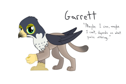 Size: 1500x1000 | Tagged: safe, artist:mightyshockwave, derpibooru import, oc, oc only, oc:garrett, griffon, bit, griffon oc, simple background, solo, tack, white background