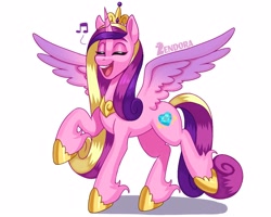 Size: 1250x1000 | Tagged: safe, artist:zendoratpw, derpibooru import, princess cadance, alicorn, pony, eyes closed, music notes, simple background, singing, smiling, solo, white background