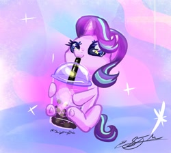 Size: 2179x1951 | Tagged: safe, artist:slightningdash, derpibooru import, starlight glimmer, pony, unicorn, chibi, cute, drink, drinking, drinking straw, female, mare, sipping, smol