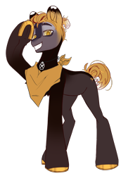 Size: 1824x2500 | Tagged: safe, artist:medkit, derpibooru import, oc, oc only, oc:filament, earth pony, pony, 2023 community collab, bandana, big eyes, clothes, derpibooru community collaboration, earth pony oc, eyes open, gritted teeth, happy, horseshoes, jewelry, looking at you, male, paint tool sai 2, paws, pendant, plastic thread, raised eyebrows, raised hoof, raised leg, short mane, short tail, simple background, sketch, smiling, solo, stallion, standing, tail, teeth, transparent background, wolf paw