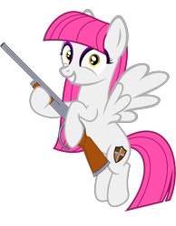 Size: 6200x8000 | Tagged: safe, artist:severity-gray, derpibooru exclusive, derpibooru import, oc, oc only, oc:storm cloud, pegasus, pony, absurd resolution, cutie mark, eyeshadow, female, flying, grin, gun, hime cut, looking at you, makeup, mare, pegasus oc, project zomboid, shotgun, smiling, smiling at you, solo, spread wings, weapon, wings