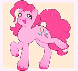 Size: 4096x3724 | Tagged: safe, artist:mortykie, derpibooru import, pinkie pie, earth pony, pony, female, mare, open mouth, raised hoof, raised leg, solo, unshorn fetlocks