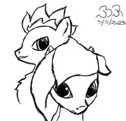 Size: 370x353 | Tagged: safe, artist:bifrose, derpibooru import, oc, oc only, pony, female, looking at you, male, mare, simple background, stallion, white background