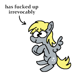 Size: 1104x1083 | Tagged: safe, artist:punkittdev, derpibooru import, derpy hooves, pegasus, pony, arrow, female, mare, simple background, solo, text, vulgar, white background