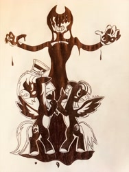 Size: 3024x4032 | Tagged: safe, artist:gracefulart693, derpibooru import, oc, demon, pegasus, pony, bendy and the ink machine, bipedal, pegasus oc, traditional art, wings