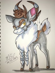 Size: 3072x4096 | Tagged: safe, derpibooru import, stronghoof hoofstrong, deer, reindeer, them's fightin' herds, 2023, community related, eyebrows, full body, male, raised eyebrow, signature, smiling, solo, traditional art