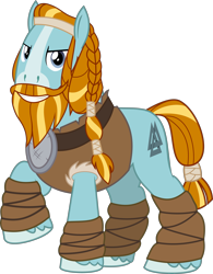 Size: 4276x5470 | Tagged: safe, artist:jhayarr23, derpibooru import, rockhoof, earth pony, pony, campfire tales, season 7, braid, braided tail, leg wraps, looking at you, male, simple background, smiling, solo, stallion, tail, transparent background, valknut, vector