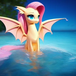 Size: 512x512 | Tagged: safe, derpibooru import, generator:stable diffusion, machine learning generated, fluttershy, hybrid, bat wings, pokémon, vaporeon, wings