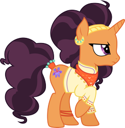 Size: 3000x3065 | Tagged: safe, artist:cloudyglow, derpibooru import, saffron masala, pony, unicorn, spice up your life, .ai available, female, kurta, mare, simple background, solo, transparent background, vector