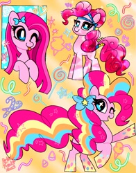 Size: 1074x1368 | Tagged: safe, artist:petaltwinkle, derpibooru import, pinkie pie, earth pony, pony, :p, bow, hair bow, one eye closed, open mouth, rainbow power, smiling, solo, standing, tongue, tongue out, wink