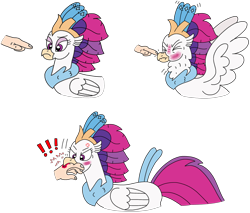 Size: 2686x2287 | Tagged: safe, artist:supahdonarudo, derpibooru import, queen novo, classical hippogriff, hippogriff, my little pony: the movie, angry, beak, behaving like a bird, biting, blushing, boop, bruised, cross-popping veins, disembodied hand, emanata, exclamation point, female, hand, neck fluff, nom, ouch, queen novo is not amused, scrunchy face, simple background, spread wings, this ended in pain, transparent background, unamused, wings