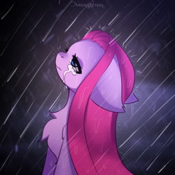 Size: 2400x2400 | Tagged: safe, artist:monstrum, derpibooru import, pinkie pie, earth pony, pony, crying, pinkamena diane pie, rain, sad, solo