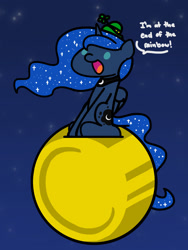 Size: 1350x1800 | Tagged: safe, artist:flutterluv, derpibooru import, princess luna, alicorn, pony, series:flutterluv's full moon, coin, full moon, hat, holiday, moon, saint patrick's day, solo, tangible heavenly object