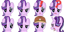 Size: 384x192 | Tagged: safe, artist:scootaloormayfly, derpibooru import, starlight glimmer, pony, unicorn, angry, confused, drugs, equal sign, exclamation point, happy, hat, looking at you, marijuana, multeity, pixel art, question mark, rpg maker, rpg maker vx ace, simple background, small resolution, smoking, solo, sprite, surprised, transparent background
