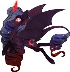 Size: 970x1000 | Tagged: safe, alternate version, artist:velnyx, derpibooru import, oc, oc:blood moon, alicorn, bat pony, bat pony alicorn, pony, bat wings, cloven hooves, female, horn, magic, mare, simple background, solo, transparent background, wings