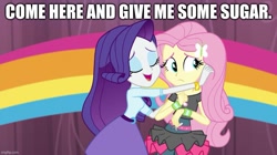 Size: 891x499 | Tagged: safe, derpibooru import, edit, edited screencap, screencap, fluttershy, rarity, dance magic, equestria girls, spoiler:eqg specials, caption, image macro, imminent kissing, text