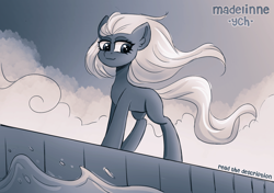 Size: 3229x2272 | Tagged: safe, artist:madelinne, derpibooru import, earth pony, pony, commission, ocean, sketch, sky, water, wind, your character here