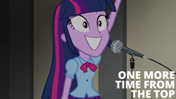 Size: 1920x1080 | Tagged: safe, derpibooru import, edit, edited screencap, editor:quoterific, screencap, twilight sparkle, equestria girls, rainbow rocks, microphone, solo